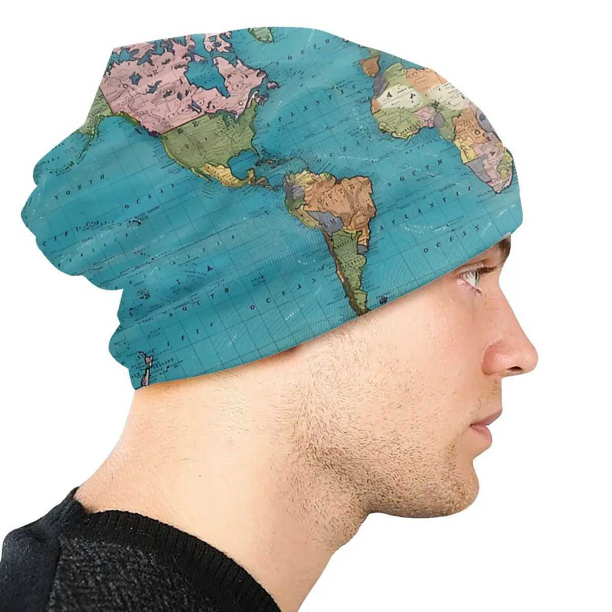 1897 Outdoor Thin Bonnet For Men Wen World Map Sklies Beanies Ski Caps X250212