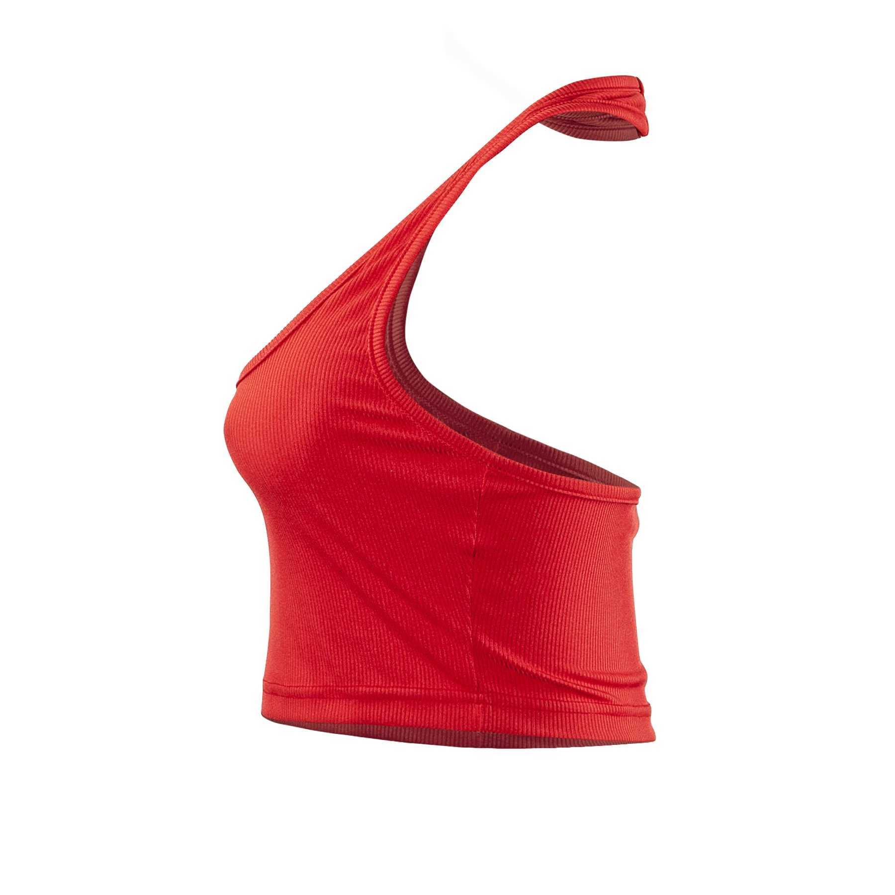 Womens Sveless Vest Ribbed Knit Top Halter Neck Summer Basic Red Casual Sports Vest Off Shoulder Ladies Vest Casual SexyXJ250212