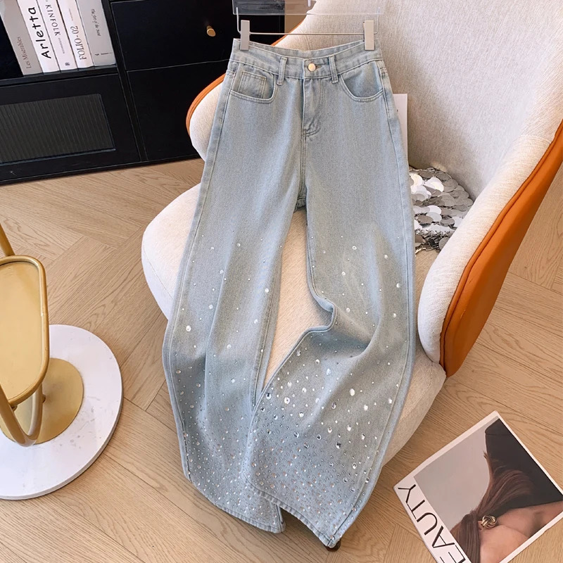 Diamond n Casual Jeans Women High Waist Loose Pants Fashion Spring Streetwear Mopping Pants 250212