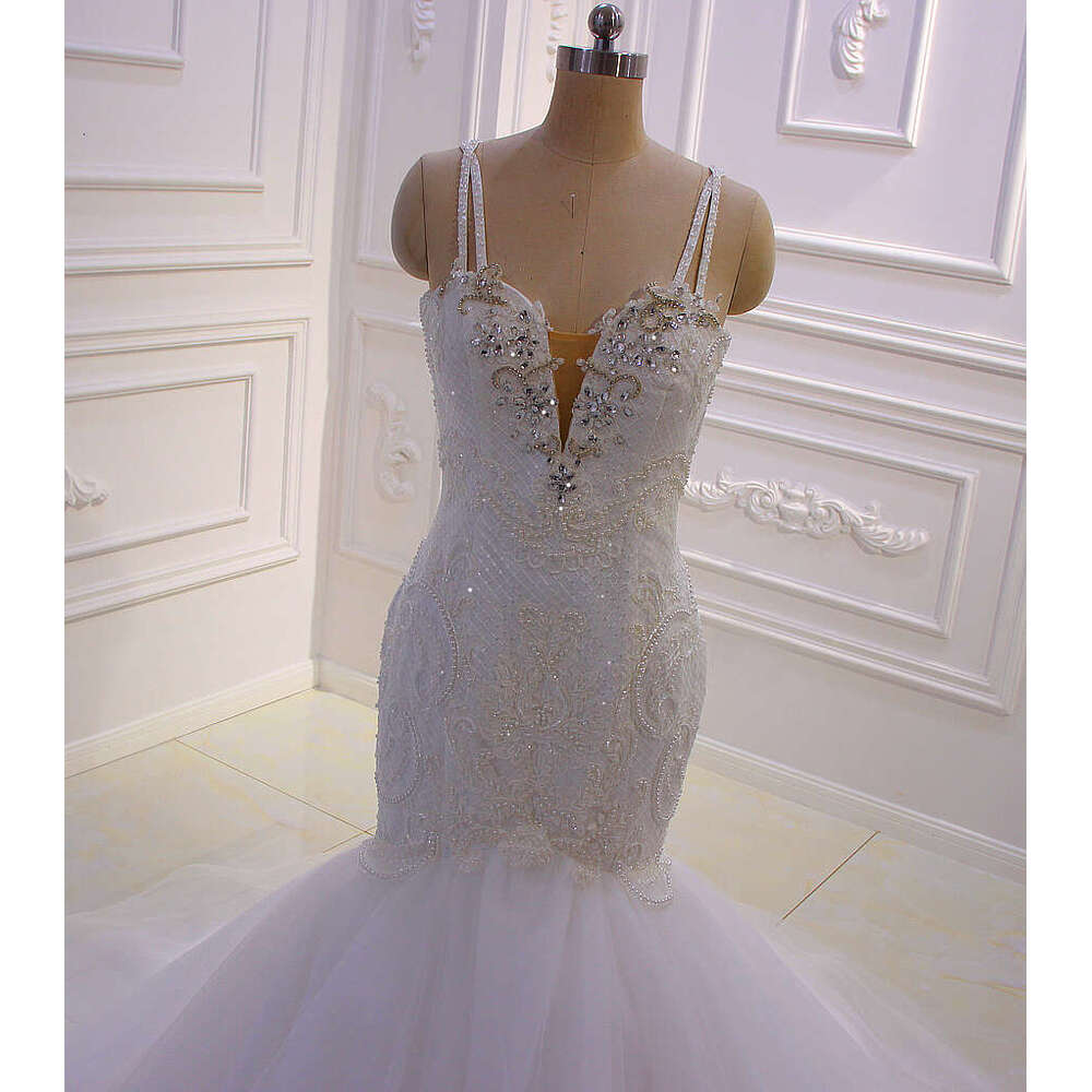 Customized Am341 Custom Made Spaghetti Straps Lace Applique Crystal Mermaid Wedding Dress