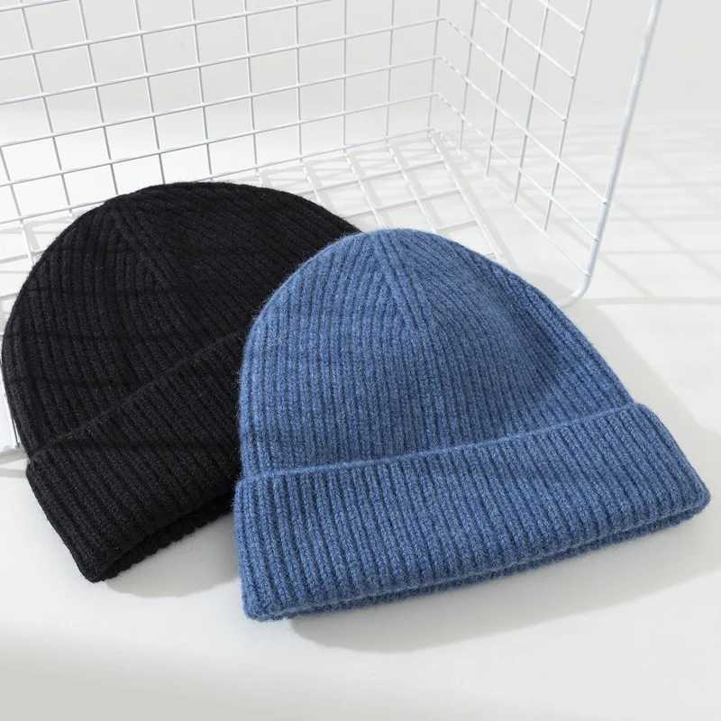 Knitted pure wool bean winter warm unisex hat fashionable unisex X250212