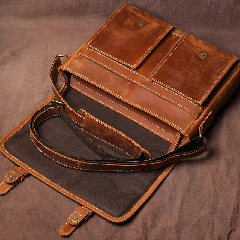 GURO Vintage Crazy Horse Leather Messenger Bag Mens Genuine Sling Shoulder Bag Office Briefcase Crossbody 12.9 Inch Ipad 250207