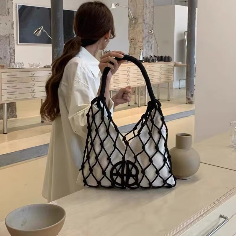 Hollow Out Bucket Mesh Handmade Weave Bags For Women Designer Handbags Purses new style New In Casual Vacation Beach Shoulder