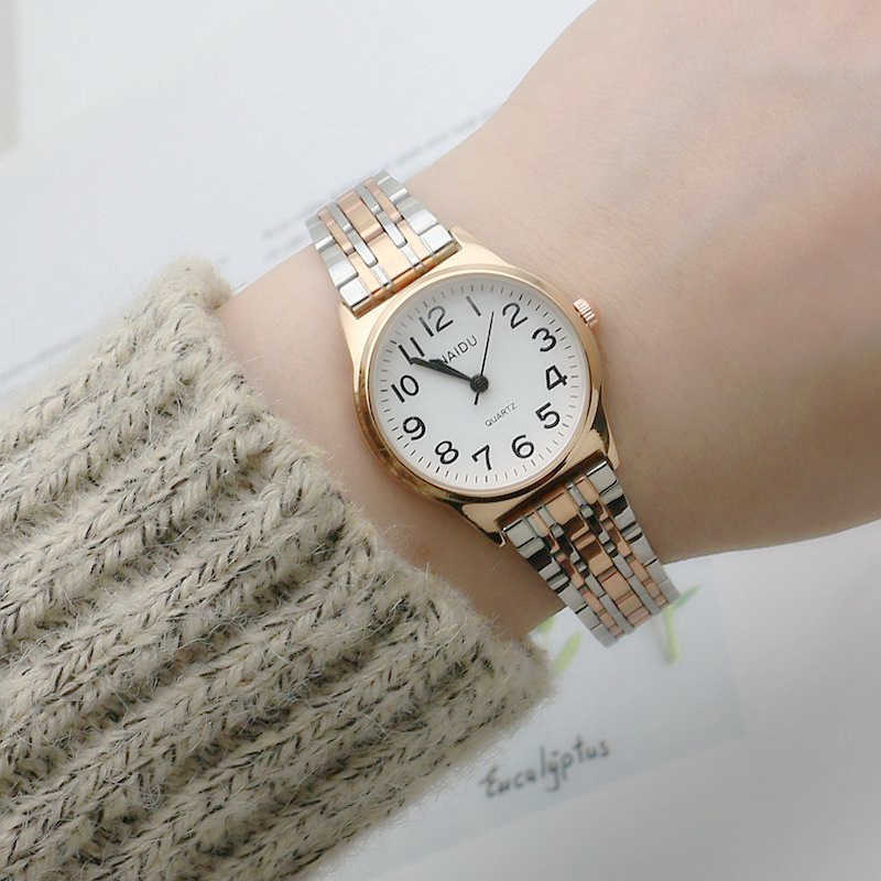 Literary and artistic students steel band quartz watch stainless steel band fashionable girls watch Sen series large digital face womens watch W250212