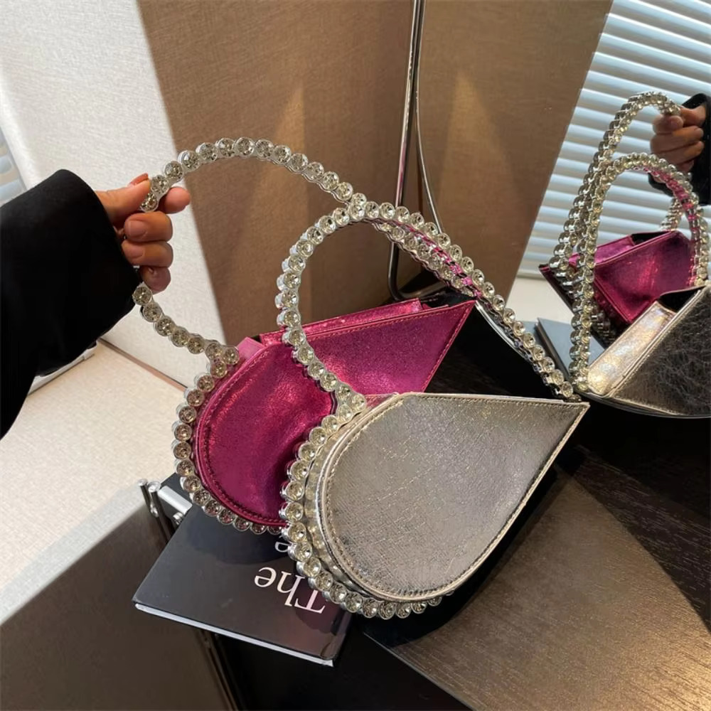 Rhie Evening Banquet Large Capacity Wrist Love Shape Handbag Metal Handle Messenger Purse Ladies Clutch Bag