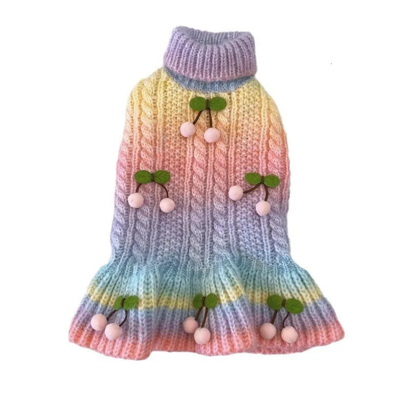 SULEGR Cat Autumn/Winter Cute Cherry Tank Top Skirt for Small and Medium Sized Bichon Yorkshire Marzis Gradient Color 250207