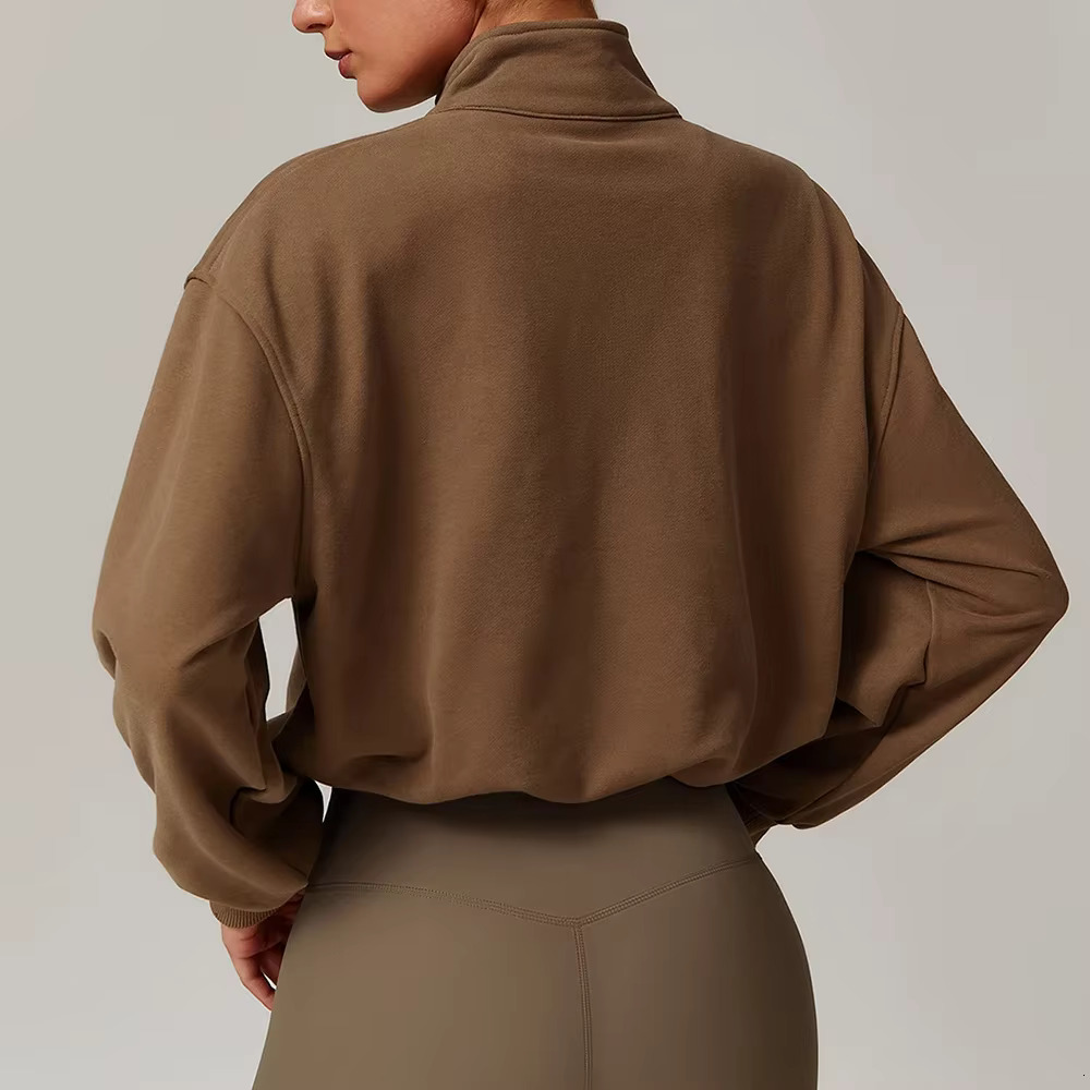 Half Zip Sports Jacket Winter Long Sleeved Coat Outdoor Sport High Collar Sweatshirt Running Keep Warm Fiess Top Women