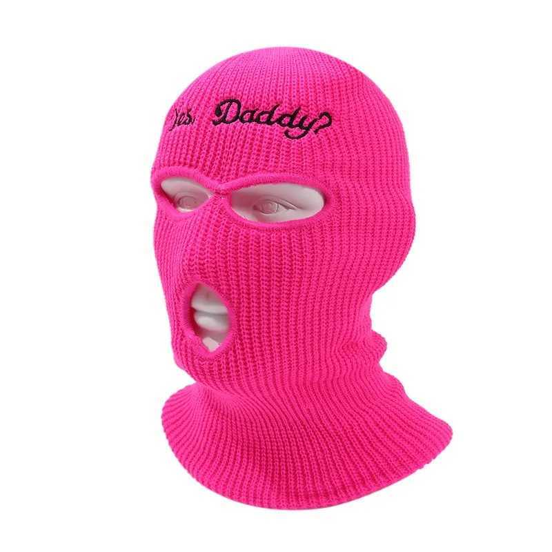 Balaclava Fl Face Mask Embroidery Winter Hat for Wan Ski Mask Daddy Warm Knit Fl Caps Outdoor Sports Beanies X250212