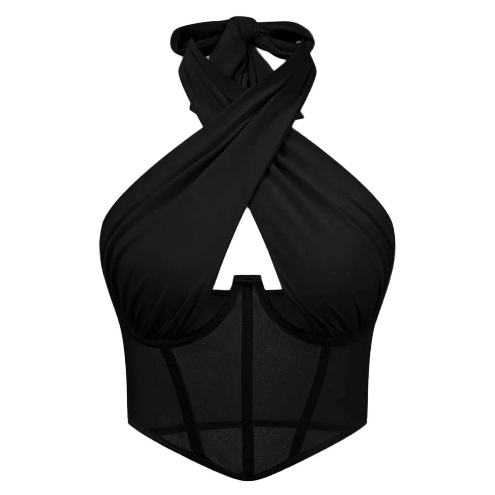 Sexy Cotton Stretch Tops For Women Cross Halter Sveless Blouses Fashion Sveless Hollow Out Top Irregular Neckline Tank TopXJ250212