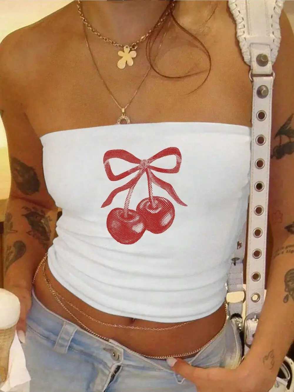Cherry Gift Design Graphic Fit Sexy Summer Ladies Tube Top Fashion Slim Crop TopXJ250212
