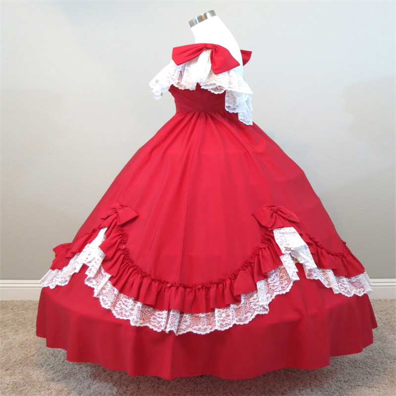Victorian Gothic Red Prom Dress 1930s Off Shoulder Lace Civil War Evening Dress Costume Lolita Formal Birthday Dress Elegant Vestio De Gala 1860 Costu