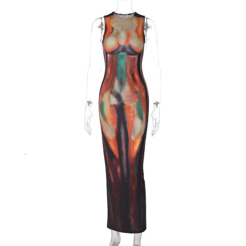 Women's summer product print slim fit round neck sleeveless dress wholesale 2025 new casual fashion trend clothing