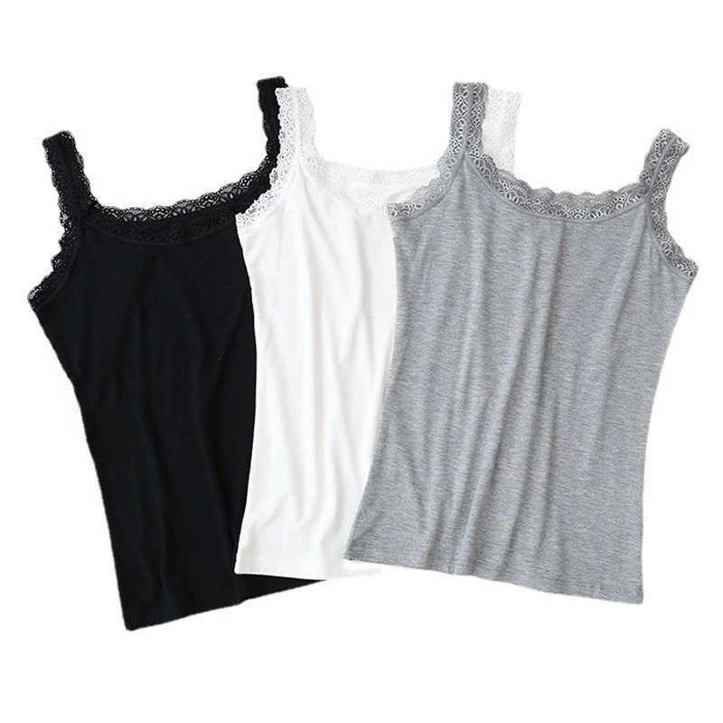 Summer Comfortable Lace Camisole Womens Lightweight Sveless Solid Bottoming Shirt Tank Tops Ladies TshirtsXJ250212