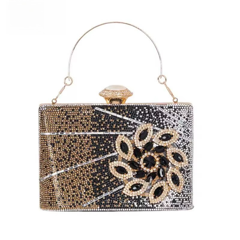 Fashion Rhie Ral Clutch Tote Bag Square Metal Top Handle Lady Wedding Bridal Messenger Purse Crossbody Shoulder Handbag