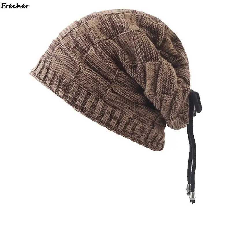 Warm Knit Hat Autumn Winter Bobble Hats Men Wen Bandana Drawstring Slouchy wrap Soft Beanies Cap Cfortable Sklies X250212
