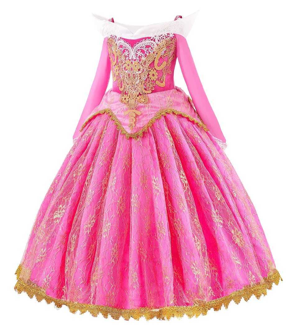 Girls Sleeping Beau Cosplay Dress Long Sleeve Off Shoulder Kids Christmas Par Princess Clothing Halloween Aurora CostumeXJ250117