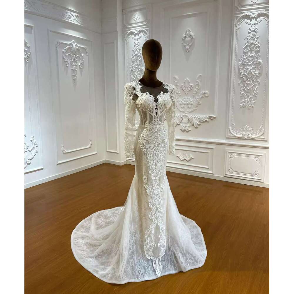 Customized M035 Hot Sale Long Sleeve Show The Fish Bones Mermaid Bridal Wedding Dress