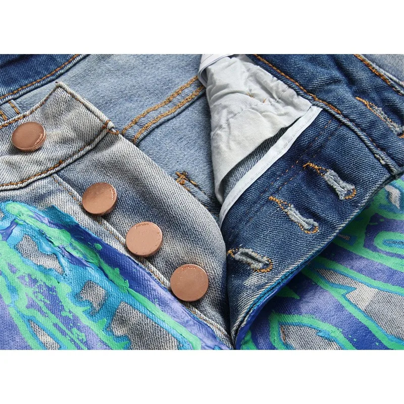 American Punk Jeans Mens Printed Hip Hop Streetwear Casual Pants Slim Fit Harakuju Vintage Denim Trousers Male Y2k Clothes Men 250211