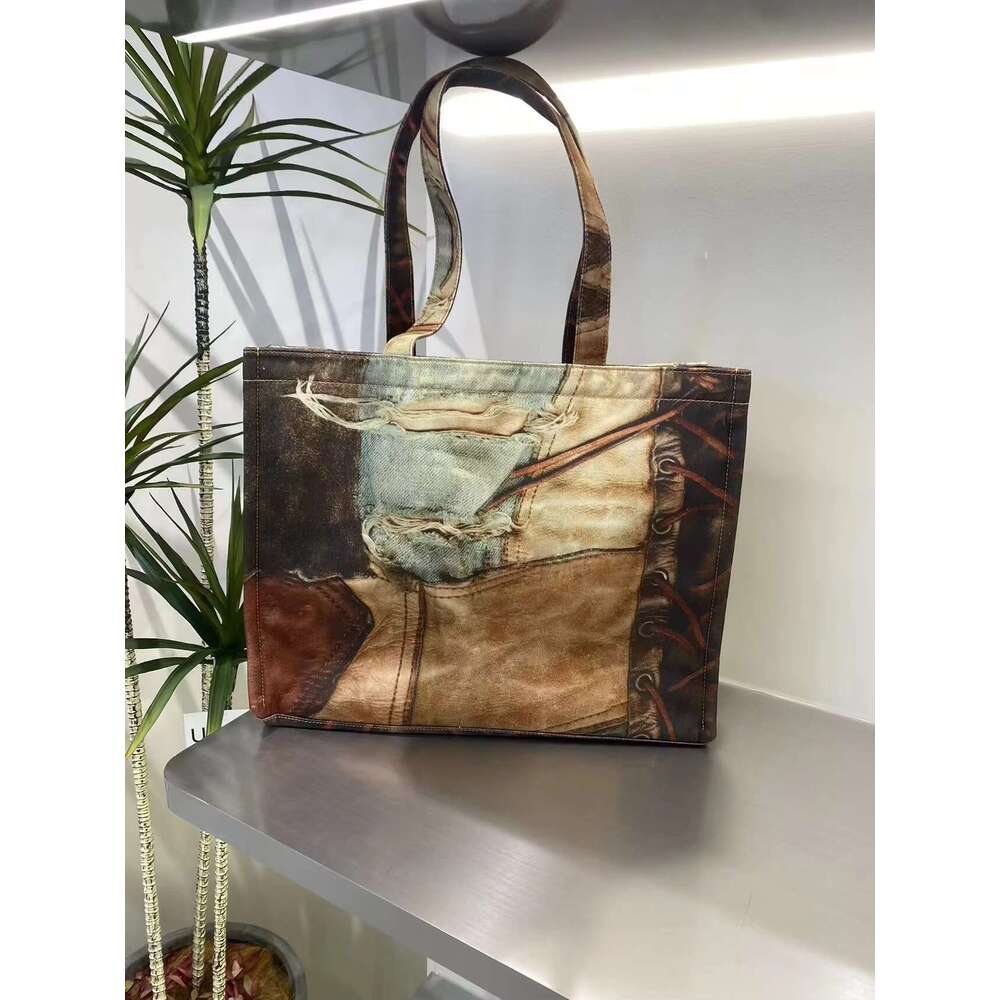 FIRMRANCH INS Trendy Style Retro Vintage Printed Shopping Bag With Large Capacity Women's One Shoulder Tote Leisure Pouch Purse