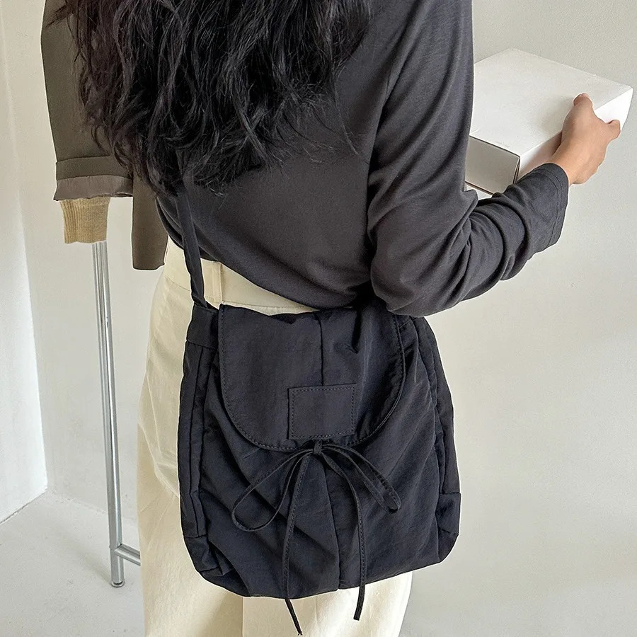 LEFTSIDE Small Tie Korean Fashion Drawstring Shoulder Bags for Women Solid Color Handbag Lady Travel Hobo Bag 250207