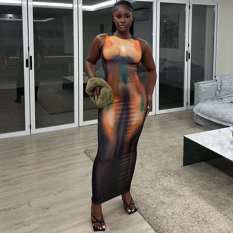 Women's summer product print slim fit round neck sleeveless dress wholesale 2025 new casual fashion trend clothing