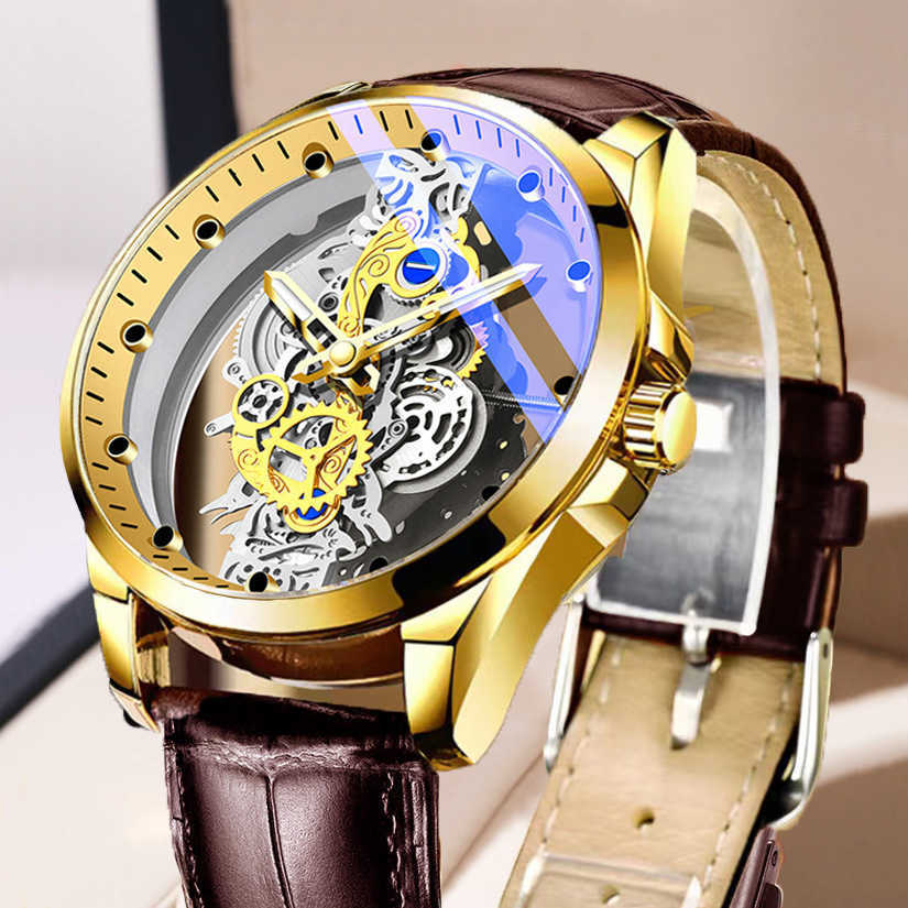Double sided transparent hollow full-automatic mechanical watch mens watch mens waterproof luminous quartz watch Tiktok new style W250212