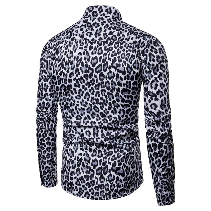 Mens Fashion Leopard Print Shirt High Quality Long Sleeve Shirt Social Man Casual Party Homme Shirt 250211