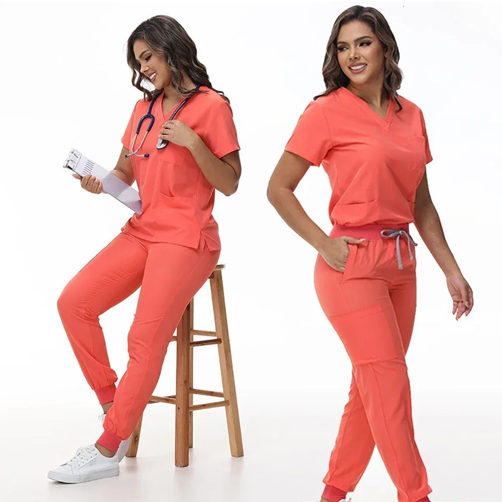 Scrubs Set Uniforms Stretch Scrub Tops With Pocket Pants Nurse Uniform Doctor Surgery Overalls Beauty Salon Workwear 250115