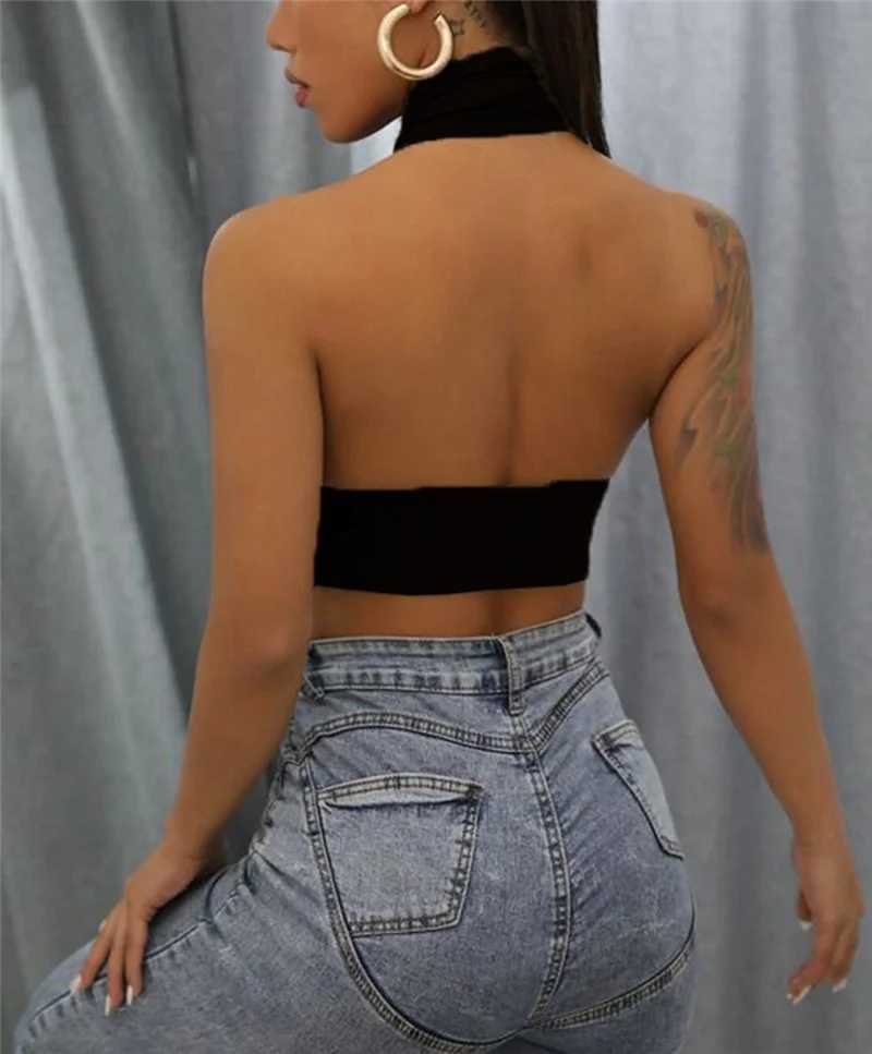 Women Summer Tank Tops Sexy Solid Color Cross Halter Neck Push Up Hollow Crop Tops High Street Wear 2024 New FashionXJ250212