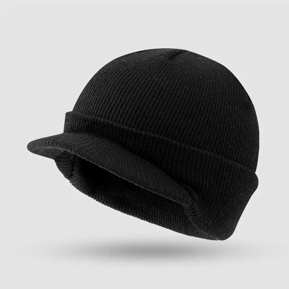 Unisex Warm Winter Hats Stylish Add Fur Li Soft Beanie Cap With Brim Thick Winter Knitted Hats For Men Women Dropsing X250212