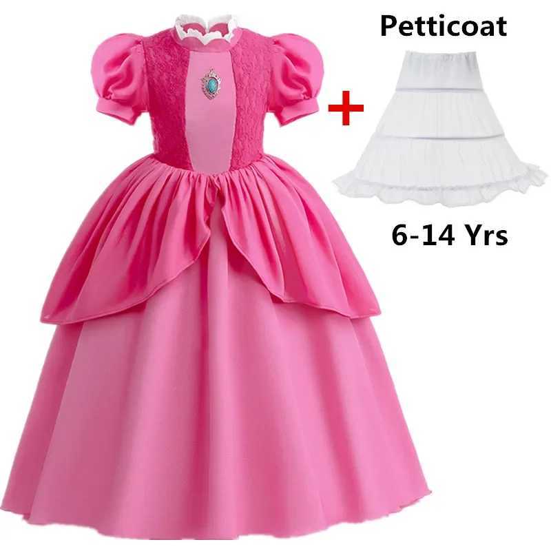 Girls Peach Princess Dress Game Role Playing Cosplay Costume Birthday Par Stage Performace Outfits Kids Carnival Fancy ClothesXJ250117