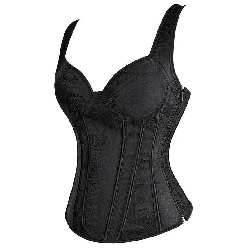 Women Corset with Straps Black Overbust Corsets Vest Plus Size Steampunk Corsets and Bustiers Lace Up Boned Jacquard Corset TopXJ250212