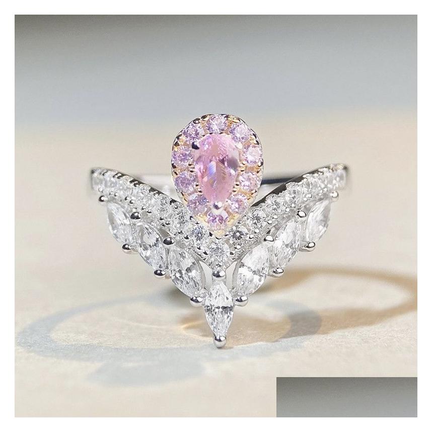 Rings Pink Designer Diamond Ring For Woman Wed Promise 925 Sterling Silver 8A Zirconia Sqaure Heart Love Engagement Womens Luxury Jew Otyky