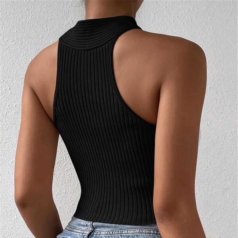 Women 2024 Summer Knit Cross Neck Crop Tops Sexy Slim Solid Backless Sveless Tank Tops Elastic Rib Design Underwear CamisolesXJ250212