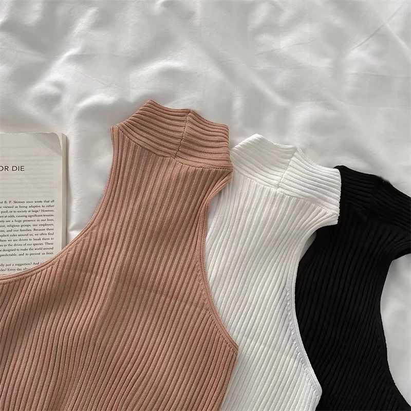 Women 2024 Summer Knit Cross Neck Crop Tops Sexy Slim Solid Backless Sveless Tank Tops Elastic Rib Design Underwear CamisolesXJ250212