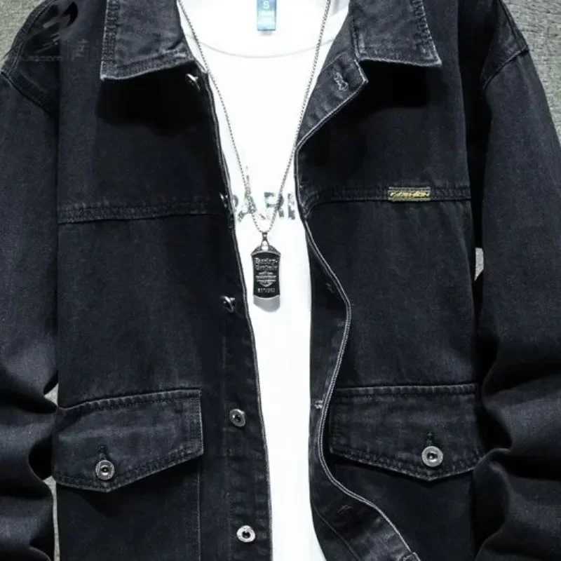 Denim Jackets Man Autumn Cargo Jeans Coat for Men Black Low Price Clothing of Fabric on Board Elatic Designer Korean Style G X250213