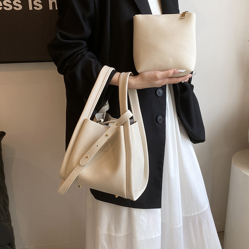 Lychee Pattern Bucket 2025 New Designer Women's Bag Light Luxury Simple Summer Shoulder Bag Two-piece Set Diagonal Cross Bag