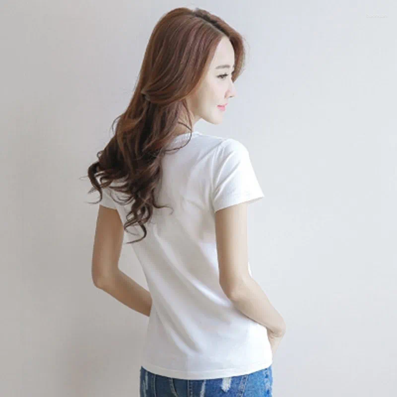 Women's T Shirts Summer Skinny T-shirt V-Neck / Round Neck Short Sleeve Black White Simple Women Shirt Casual Tee Top