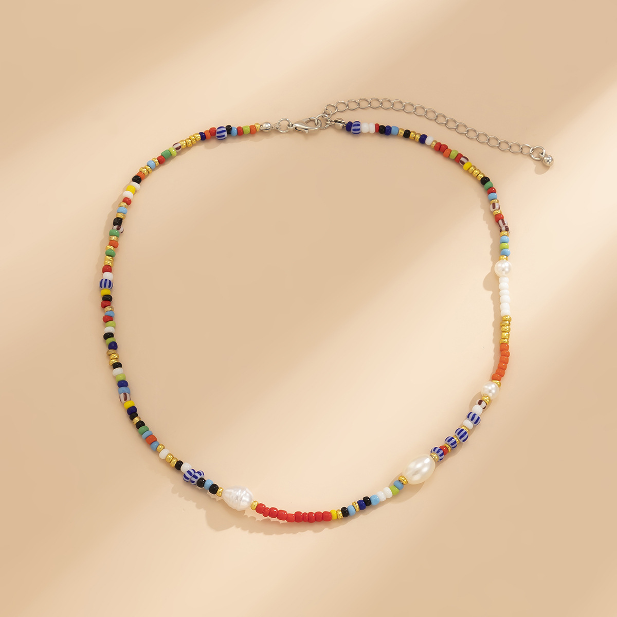 designer Woman Weaving beaded colorful rice beads, bees, minimalist collarbone chain, versatile splicing pearl ethnic necklace for women