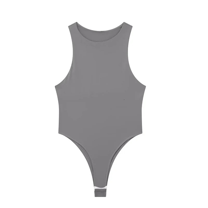 TRAF Knitted Bodysuit Autumn Tank Top Ladies Fashion Casual Sexy Sleeveless White Grey Black Body Clothes Woman 250211