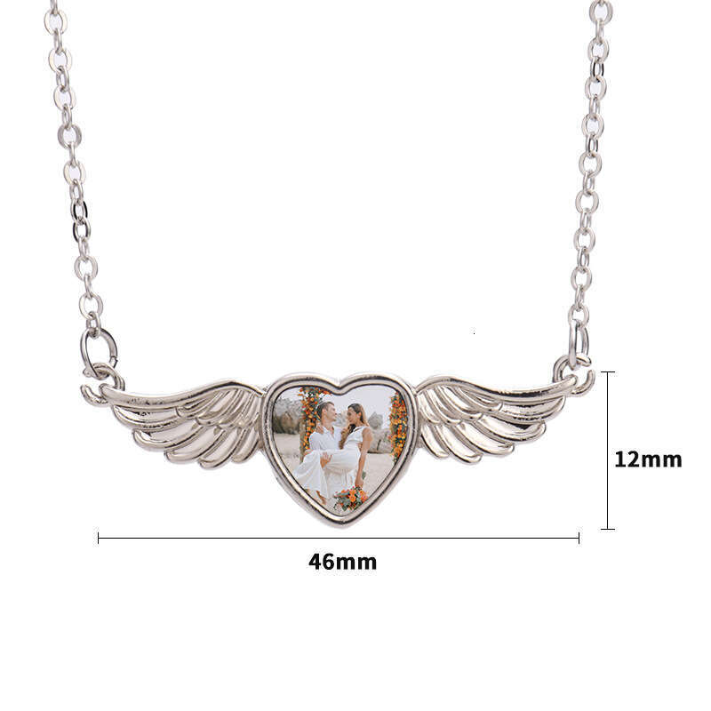 Blank heat transfer heart-shaped angel wings metal jewelry pendant wing necklace