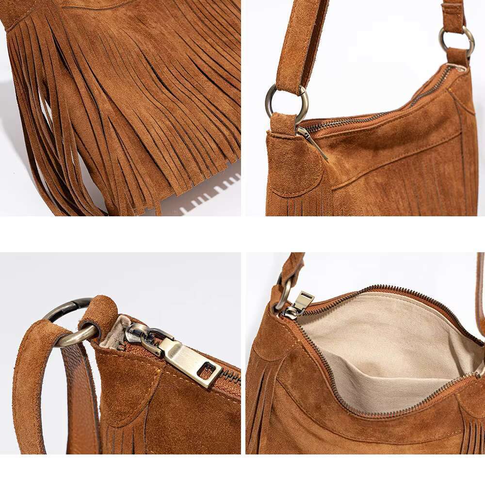 Tassel Niche Frosted Cowhide Casual Crossbody Retro Leather Trend Style Fringe Single Shoulder Bag