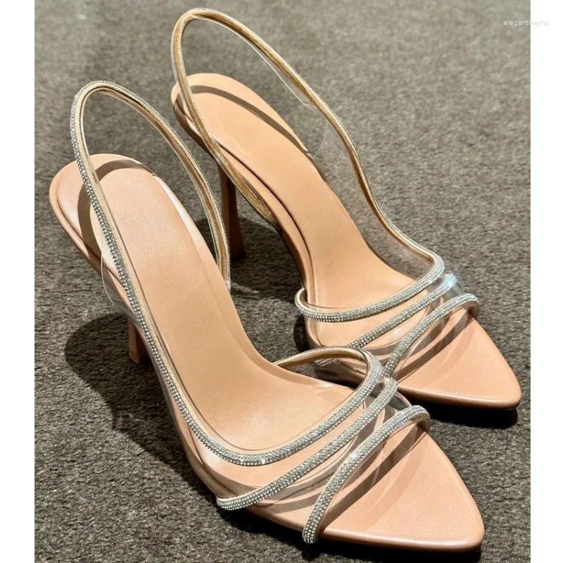 2025 S Fashion Designer Sandals Women Rhie Pumps Office Lady Transparent Heeled Elegant Pointed Toe Y High Heels Shoe De Mujer