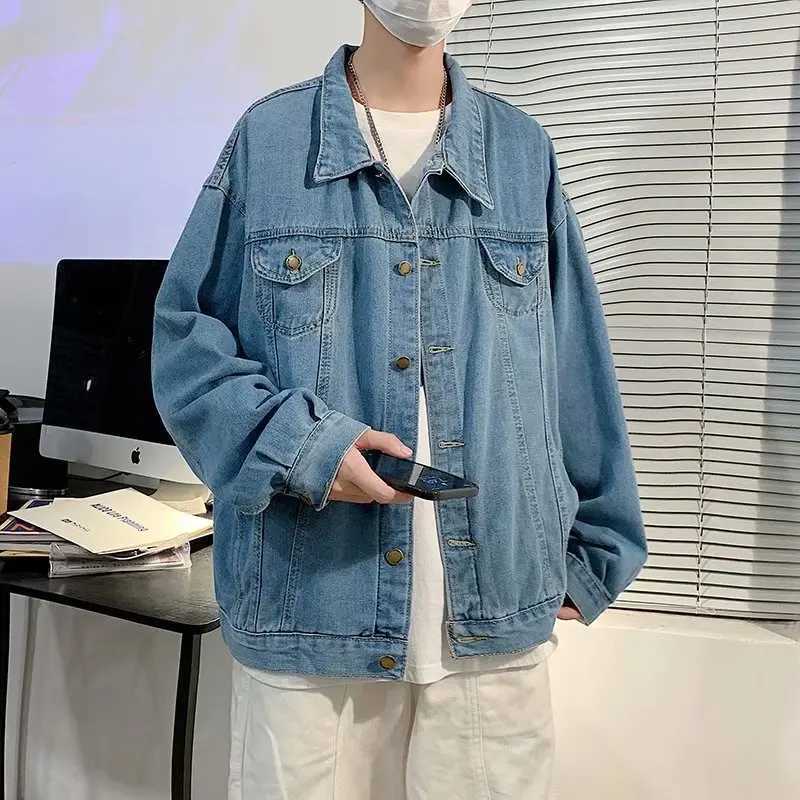Black Denim Short Jacket Men Jeans Jacket Coats Casual Windbreaker Pockets Overalls Bomber Streetwear Man Clothing Outwear X250213