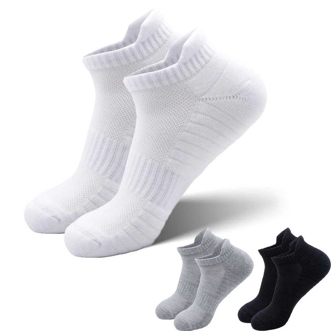 A Pair Mens Ankle Socks with Cushion Low Cut Athletic Running Sock Men Women Cotton Sport Wicking Work Black White GreyXJ250213