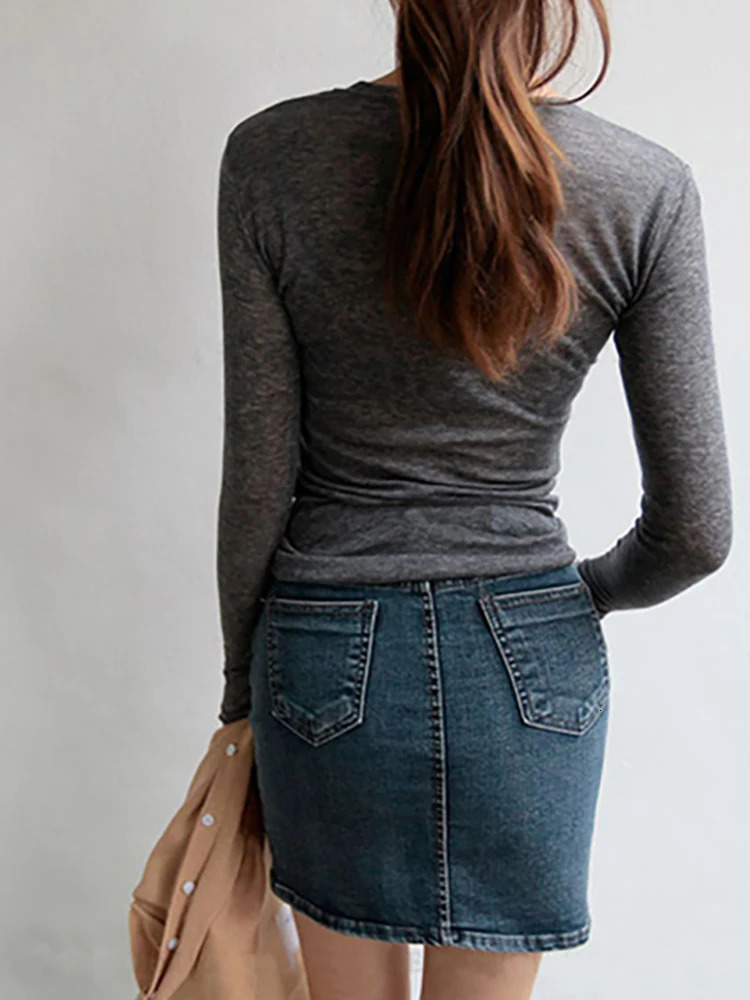 Slim High Quality Plain T Shirt Women Cotton Elastic Basic Tshirts Female Casual Tops Long Sleeve Sexy Thin Tshirt see through 250114
