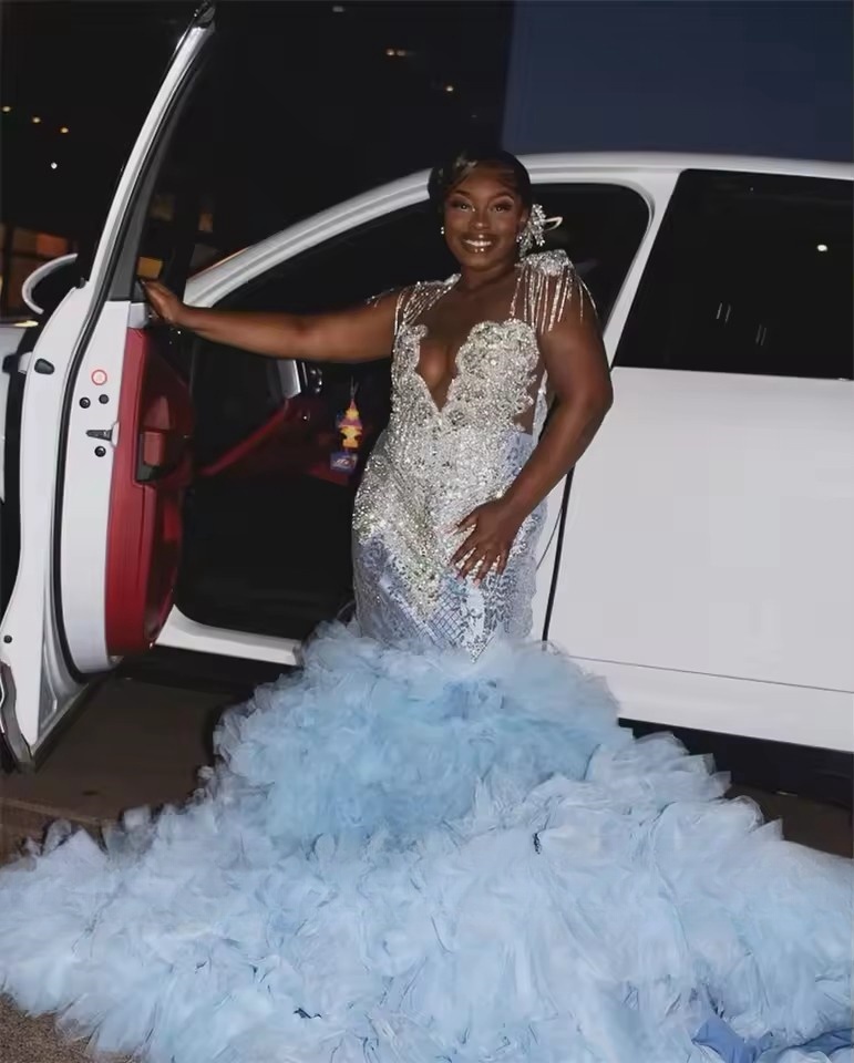 Sparkly Mermaid Prom Beading Dias Crystal Elegant Senior Birthday Party Dress 2025 Ruffles Tiered Customized