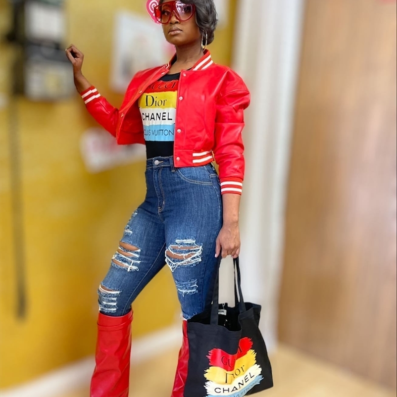 Women Casual Boutique Pu Leather Jacket Fashion Fall Winter Ladies Cropped Bomber Jacket Coats 250122