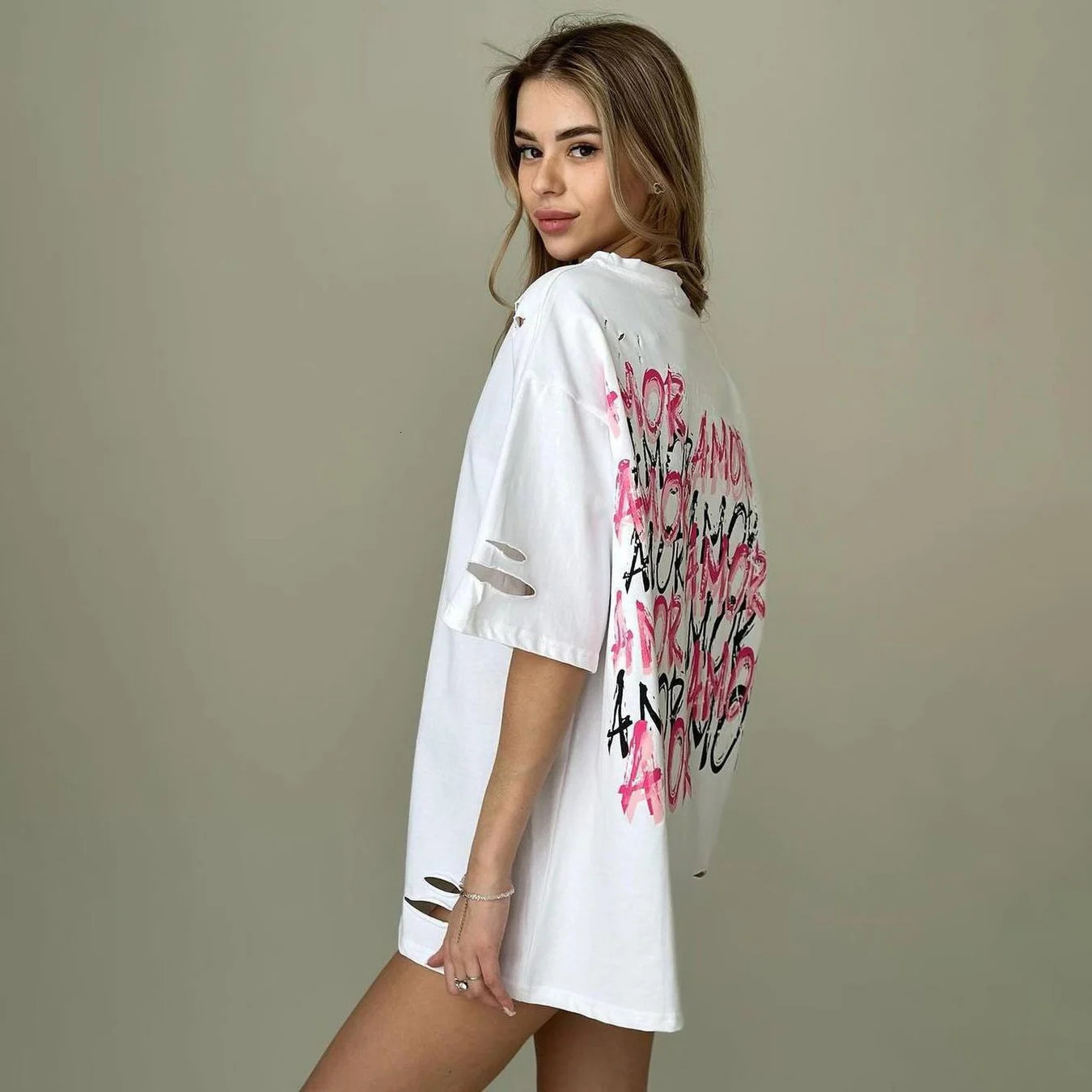 Summer Loose Oversized Tops Casuales Letter Print T Shirt Femme Spring Sunmer s Fashion Street Short Sleeve O-Neck Tees 250208