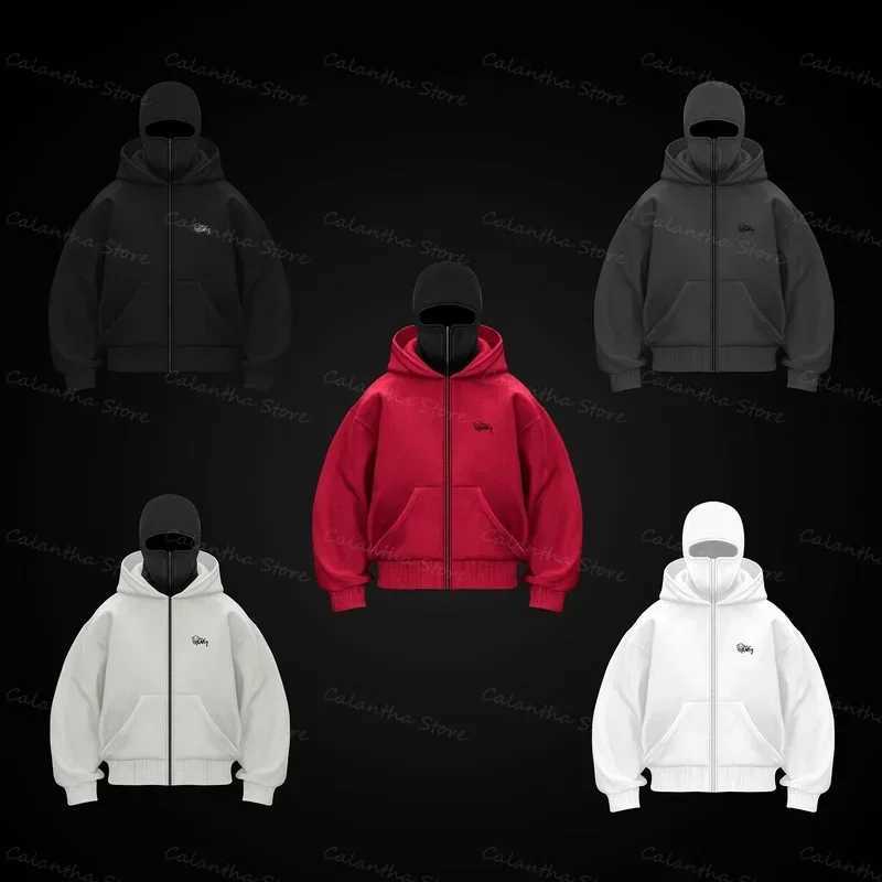 Mens Winter Hoodie with Balaclava Face Mask Zipper Design Sports Jacket for Outdoor Activities Hiking Travel Running SweatshirtC250213
